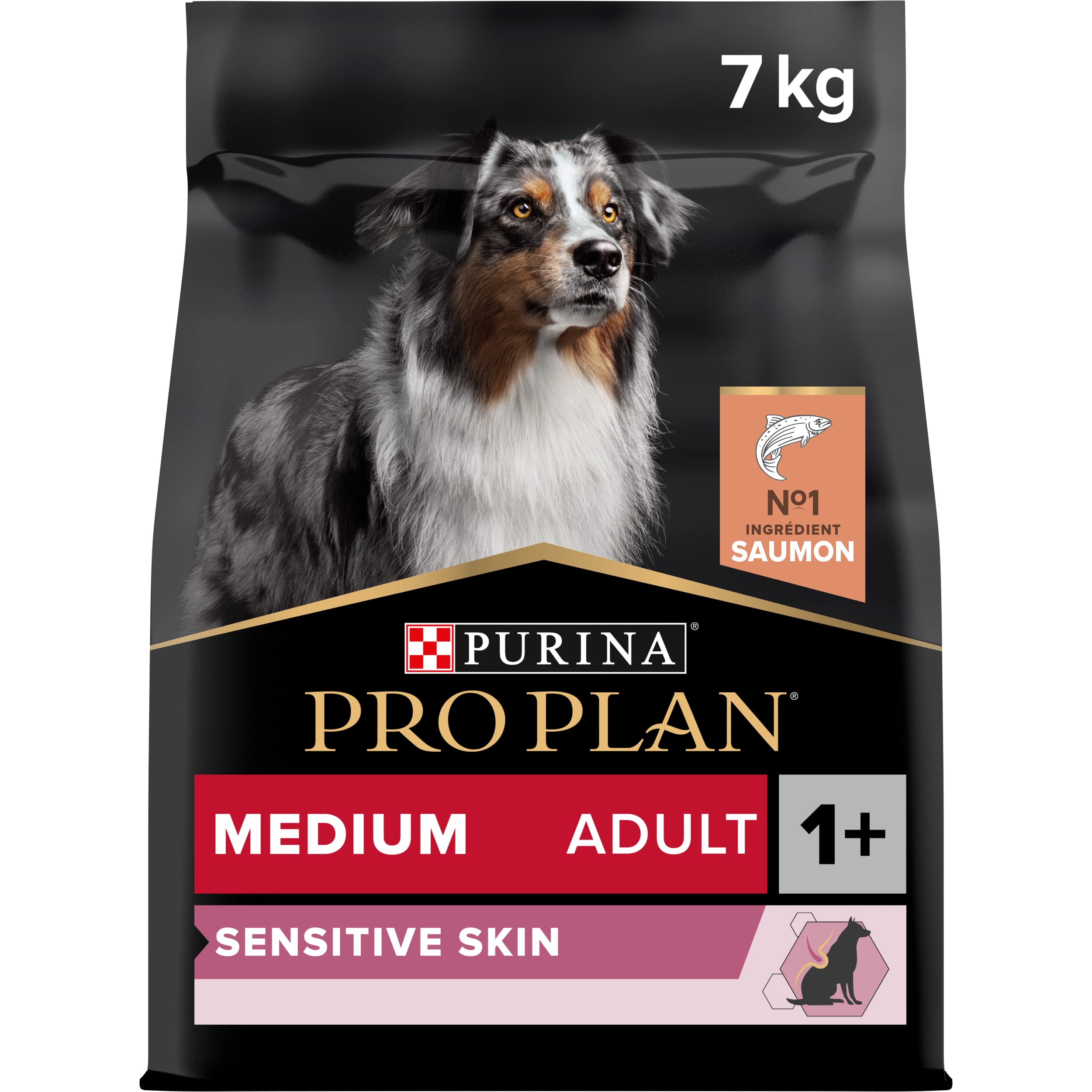 Purina Medium Adult Sensitive Skin Dog Food with Optiderma, Rich in Salmon, 7 kg, Dry Food for Medium Adult Dogs