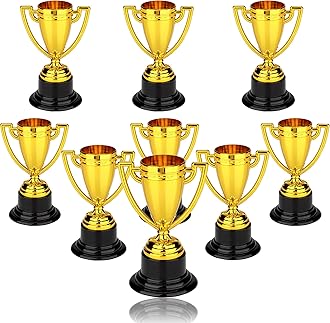 9 PCS Mini Gold Award Gold Trophy Award Trophy Cups for Kids and Adults Plastic Gold Trophies for Party Favors Props Rewards Sports Winning Prizes Competitions Square 3.3 Inch, JB-9pcs-FED