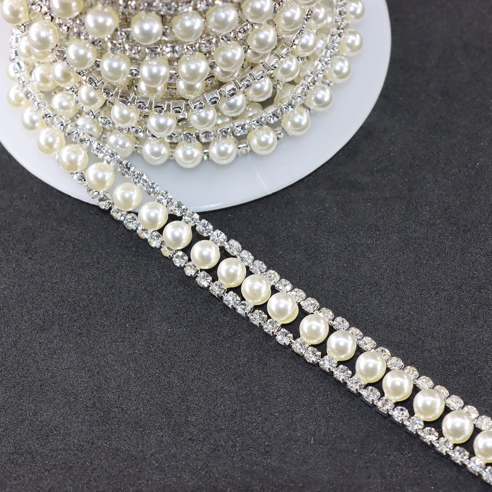 Jerler Strassverzierung, 4,5 m, 2 Reihen, Kristallkette, Diamant-eingelegt, weiße Perlen, Strasssteine für Handwerk, Kleidung und Brautverzierungen, Hochzeitsideen, Weihnachtsdekorationen