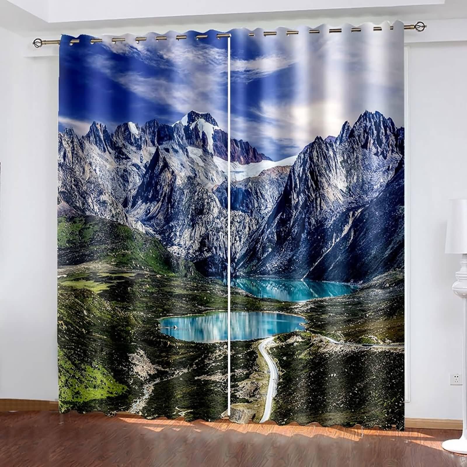Rideaux thermiques occultants bleu vert gris fenêtre salon cuisine paysage 86x138cm