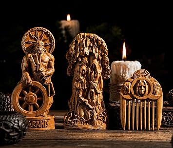 Hekate Hair Wooden Comb for Witch Hecate Goddess Witchcraft Female Wiccan Wicca Gaelic Wooden Carving Mystery Decoration, Altar Crafts Creative Tabletop Decoration (Wood)