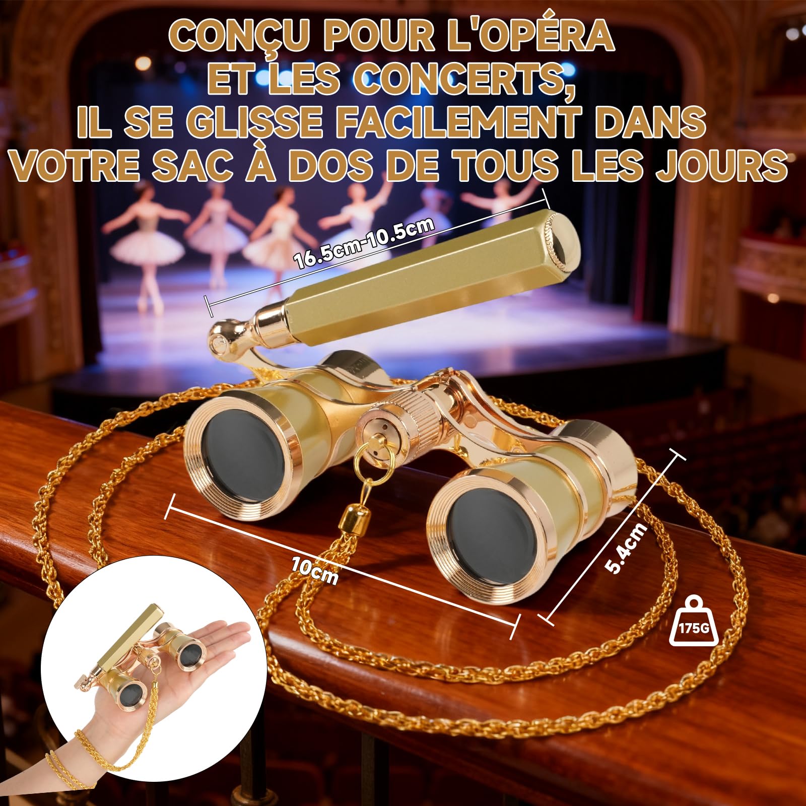 Jumelles de Théâtre 3x25 Vintage Compactes pour Spectacles | Jumelles de Théâtre avec Manche, Cadeau Élégant pour Femme/Homme/Enfant - Spectacle, Opéra, Concert (Or)