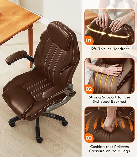 Miniatura 7 de Silla de escritorio de oficina, silla ergonómica para computadora con brazos abatibles acolchados y soporte lumbar ajustable, silla ejecutiva de
