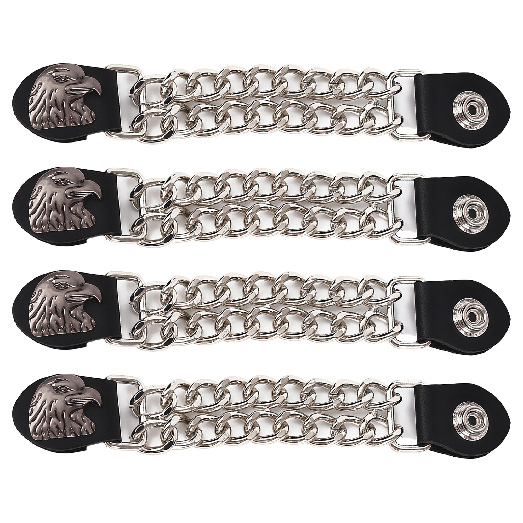 Motorcycle Vest Extenders for Men &amp; Women - 4 PCS Leather Vest Extensions for Biker - Durable Double Chrome Chains