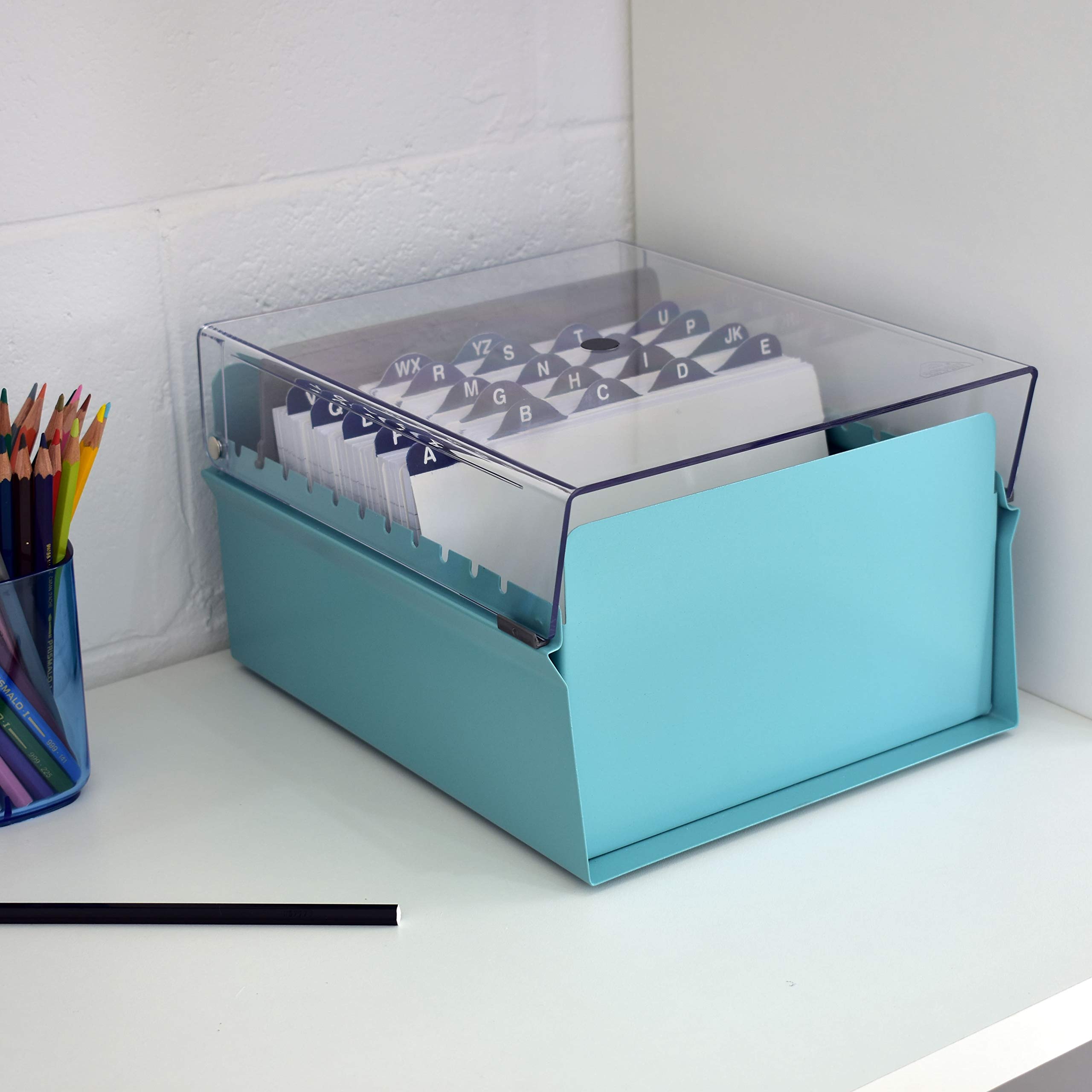 Acrimet 6" x 9" Karteikartenhalter Organizer mit Metallbasis, Robust (Inklusive AZ-Indexkarten und einem Kunststoff-Trenner) (Grüne mit klarer Kunststoffdeckelabdeckung)