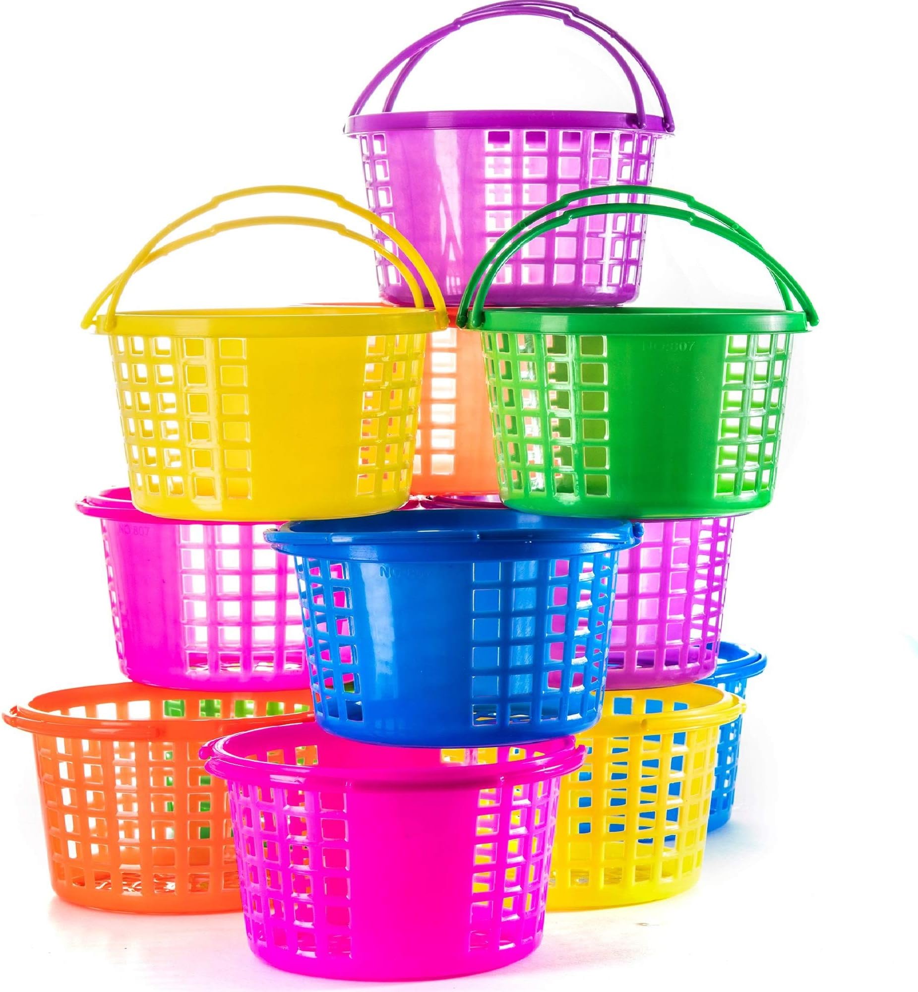 PREXTEX Set of 12 - Mini Easter Baskets - Plastic Egg Hunting Bucket Bulk for Kids and Adults - 6.69"D x 4.33"W x 5.12"H Small Mayday Basket - Party Easter Egg Hunt Buckets