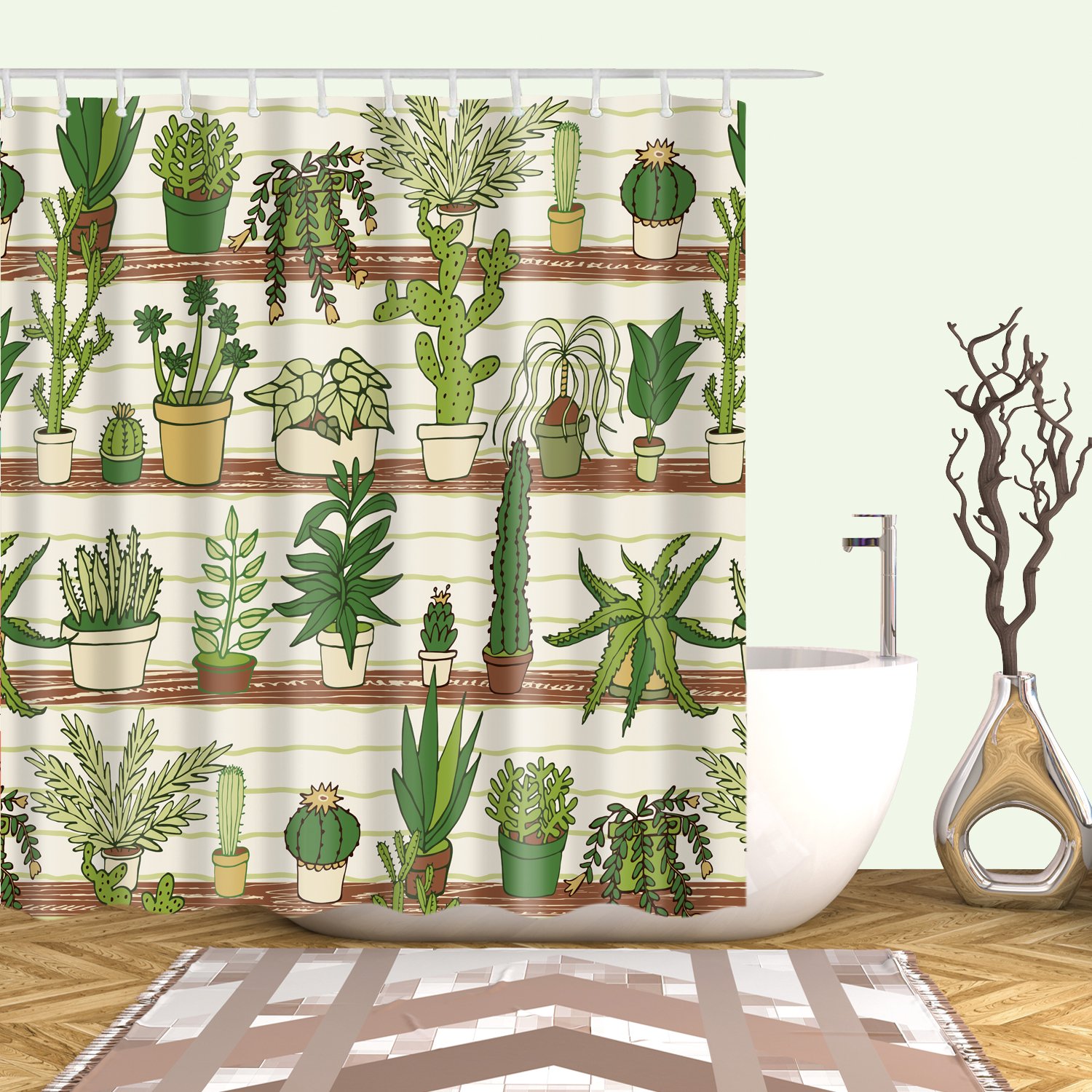 StoneMaxi 180x180cm Flower Shower Curtain for Bathroom, 100% Polyester Fabric Waterproof Anti-Mould Proof Resistant, Quick-Drying, Washable with 12 Pcs Hooks (71 x 71 Inch) (Botanical World)