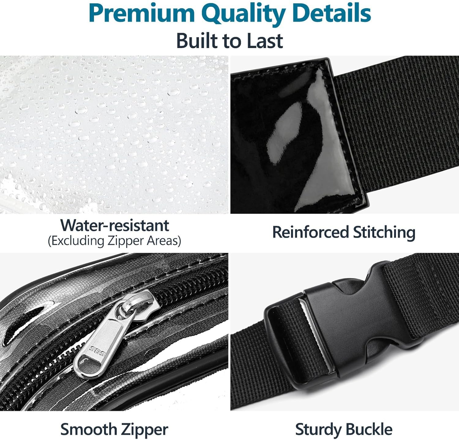 Veckle Clear Fanny Pack Stadium Approved - Plus Size 35-51 Inch Adjustable Strap Transparent Belt Bag for Women Men Fits 7.5" Smartphone, Crossbody Clear Bag for Stadium Events Sports Concerts, Black - Image 9