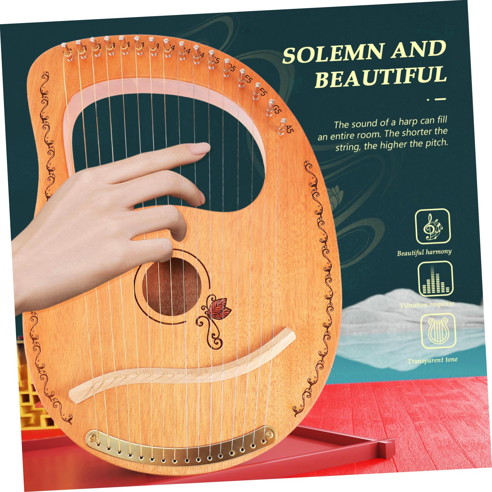 Gatuida Lyra Arpa in Legno e Effetto Sustain Prolungato Lira Strumento Musicale Portatile 16 Corde Superficie Liscia per Principianti e Musicisti