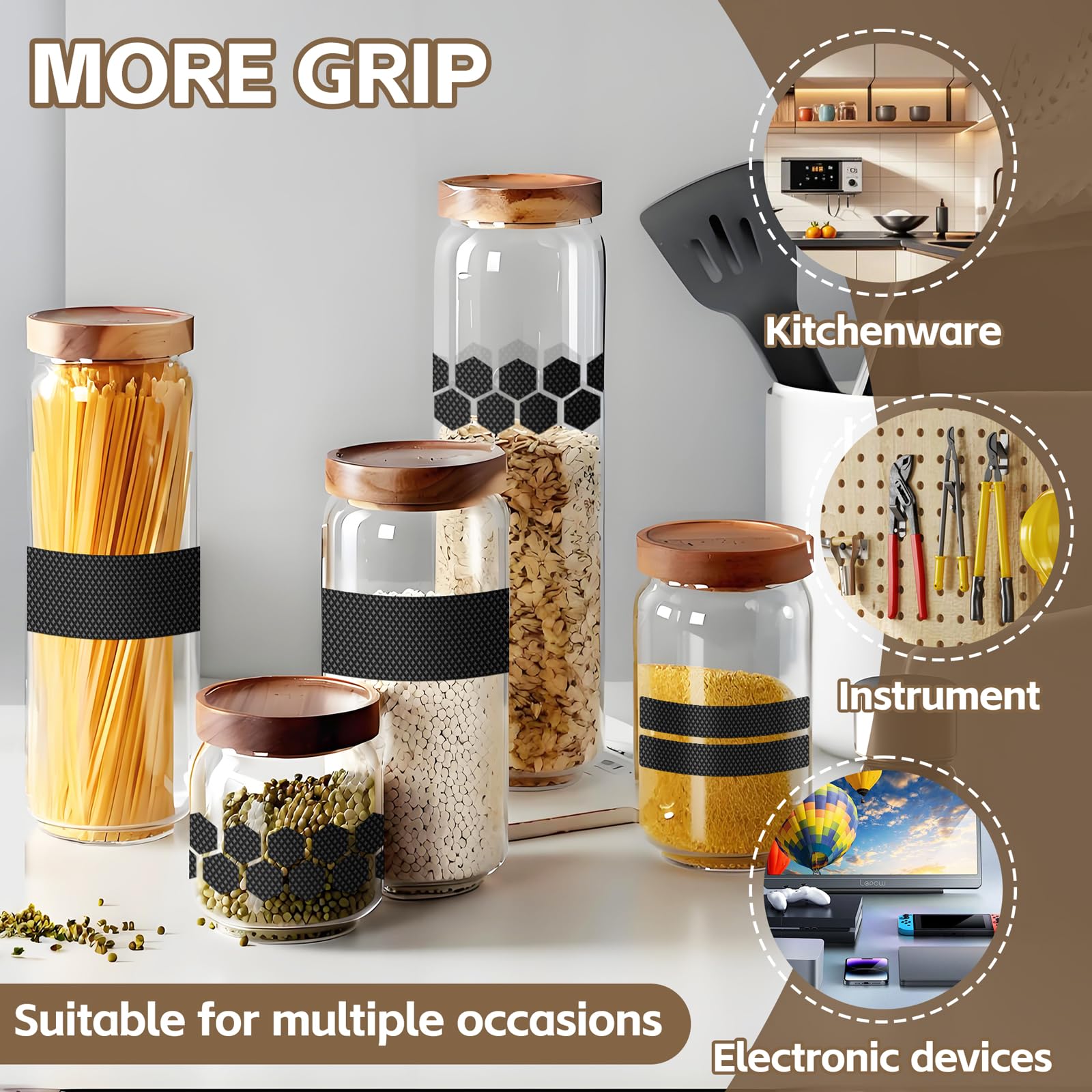 Kit de cinta de agarre de goma, cinta antideslizante duradera con 92 tiras precortadas personalizables, ideal para aumentar la fricción y cómodo en teléfonos, tazas, asas de herramientas y