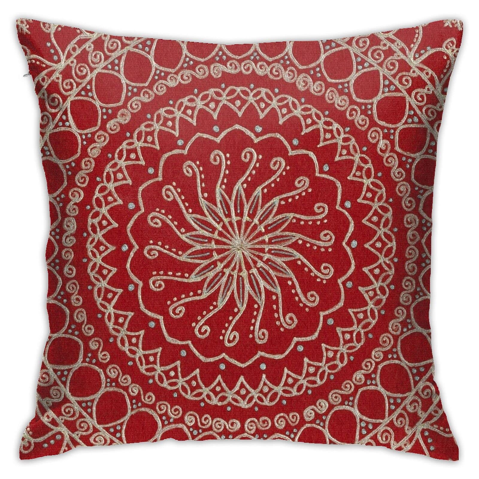 Drissa Color Background Mandala - Red Pillow Covers Decorative Throw Pillowcase 18x18 Inch Square Couch Cushion Cover for Home Decor Sofa Living Room Bed Car Sofa