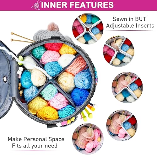 Miniatura 3 de MYBAGZING Bolsa de ganchillo expandible, organizador de almacenamiento de hilo, bolsa de hilo y bolsa de ganchillo, soporte de hilo para ganchillo,