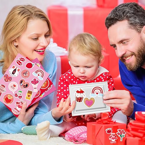 Miniatura 7 de SEPGLITTER Calcomanías de corazón, 40 hojas de calcomanías de corazón para el aula, calcomanías para el día de San Valentín para niños y niñas,