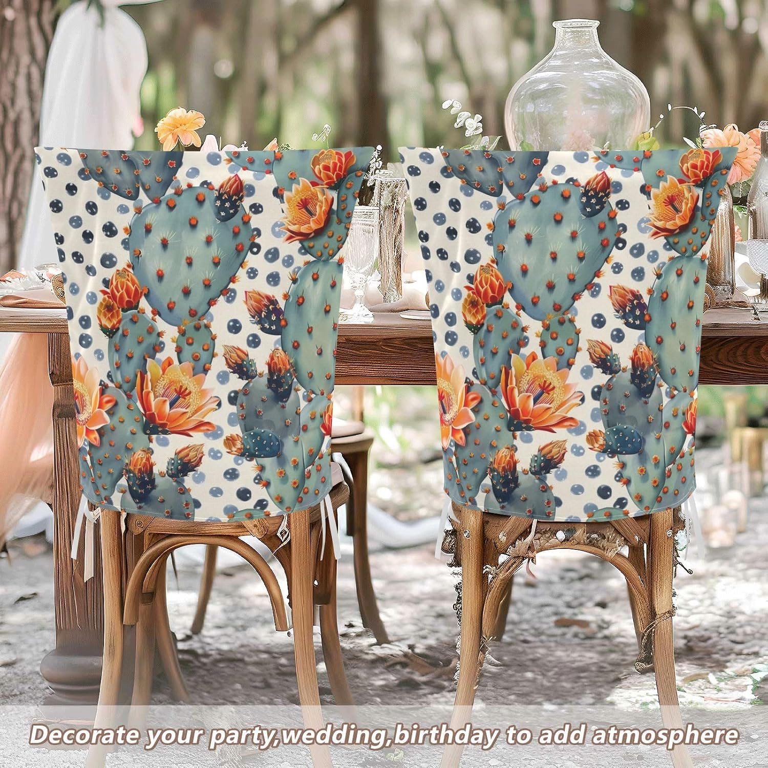 ALAZA Cactus Flowers Dots Chair Back Cover Set of 6, Washable Reusable Removable Chair Slipcovers Decorative Chair Cover for Home Kitchen Wedding Party