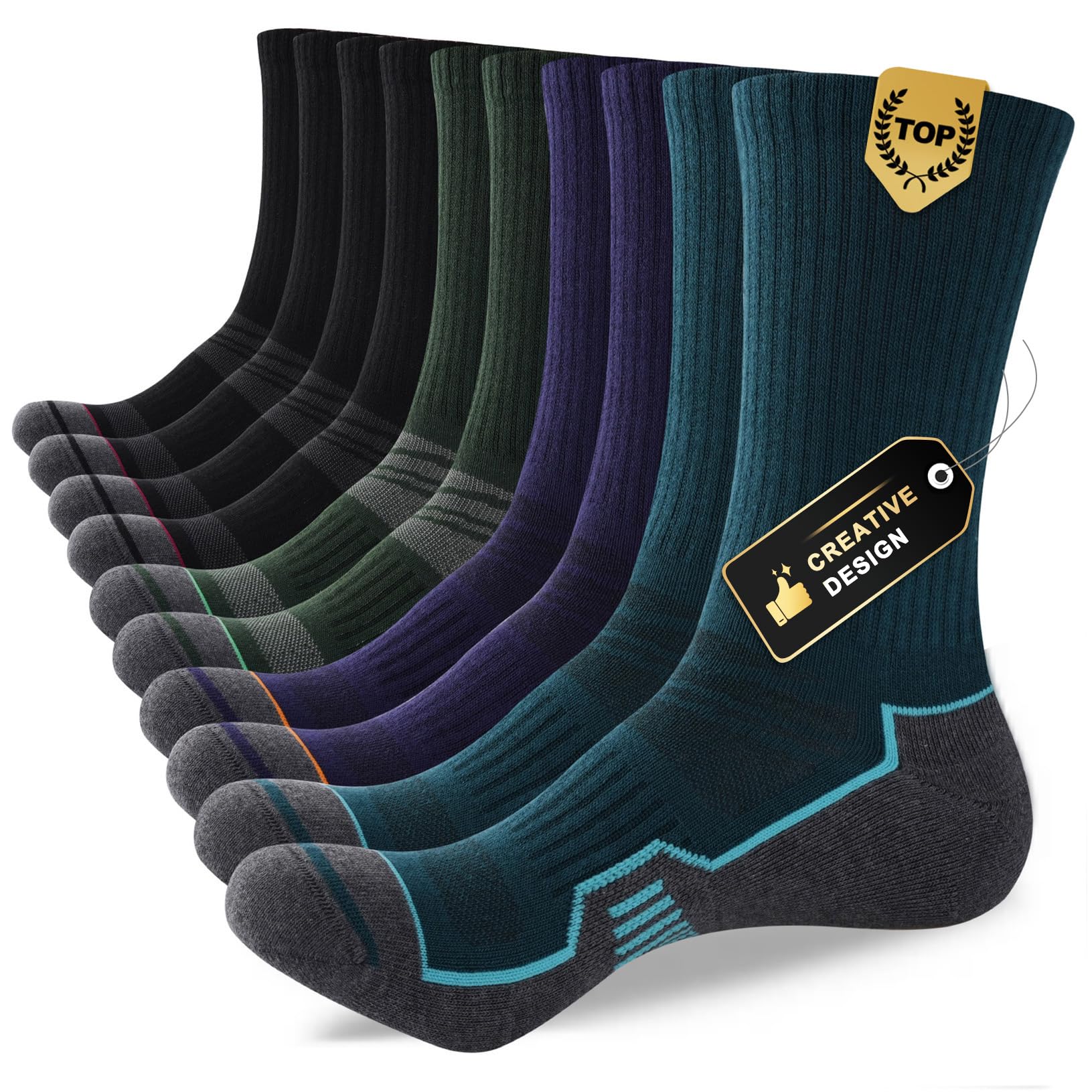 ILovDaisy Socken Herren 43-46 39-42, Atmungsaktive Wandersocken 5 Paar | Gepolsterte Sportsocken Arbeitssocken, Anti Blasen Trekkingsocken Tennissocken mit Nahtlose Zehen Laufsocken