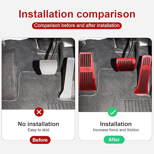 Miniatura 4 de BOYUER Juego de 3 almohadillas antideslizantes para pedal de acelerador de gas de freno de aluminio sin taladrar para Mazda CX-5 2013-2023 (rojo)