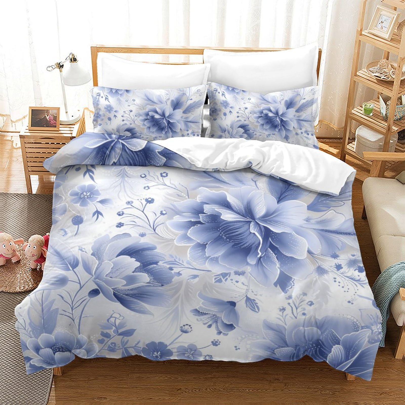 Housse de couette microfibre super douce respirante motif chrysanthème