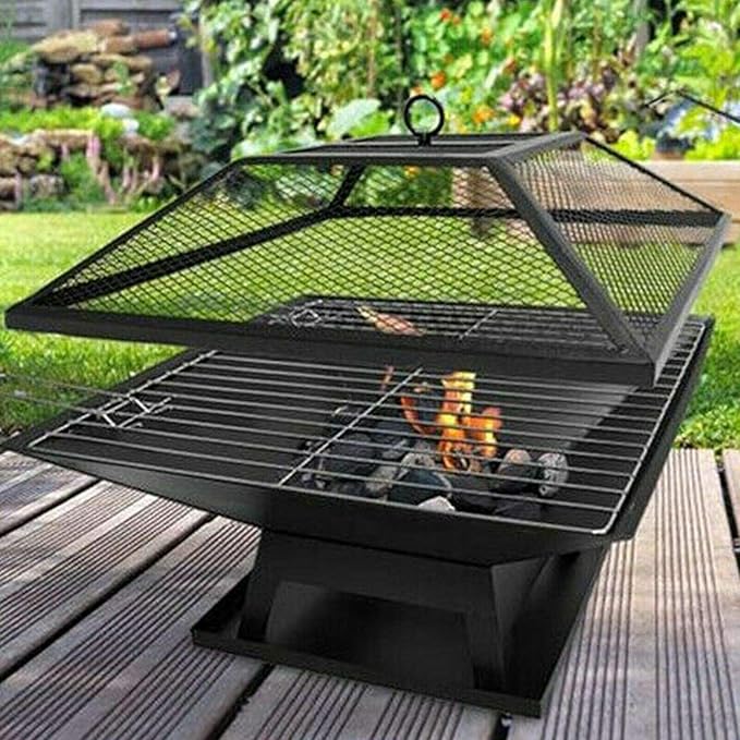 BARGAINSGALORE SQUARE FIRE PIT BBQ GRILL HEATER OUTDOOR GARDEN FIREPIT BRAZIER PATIO OUTSIDE