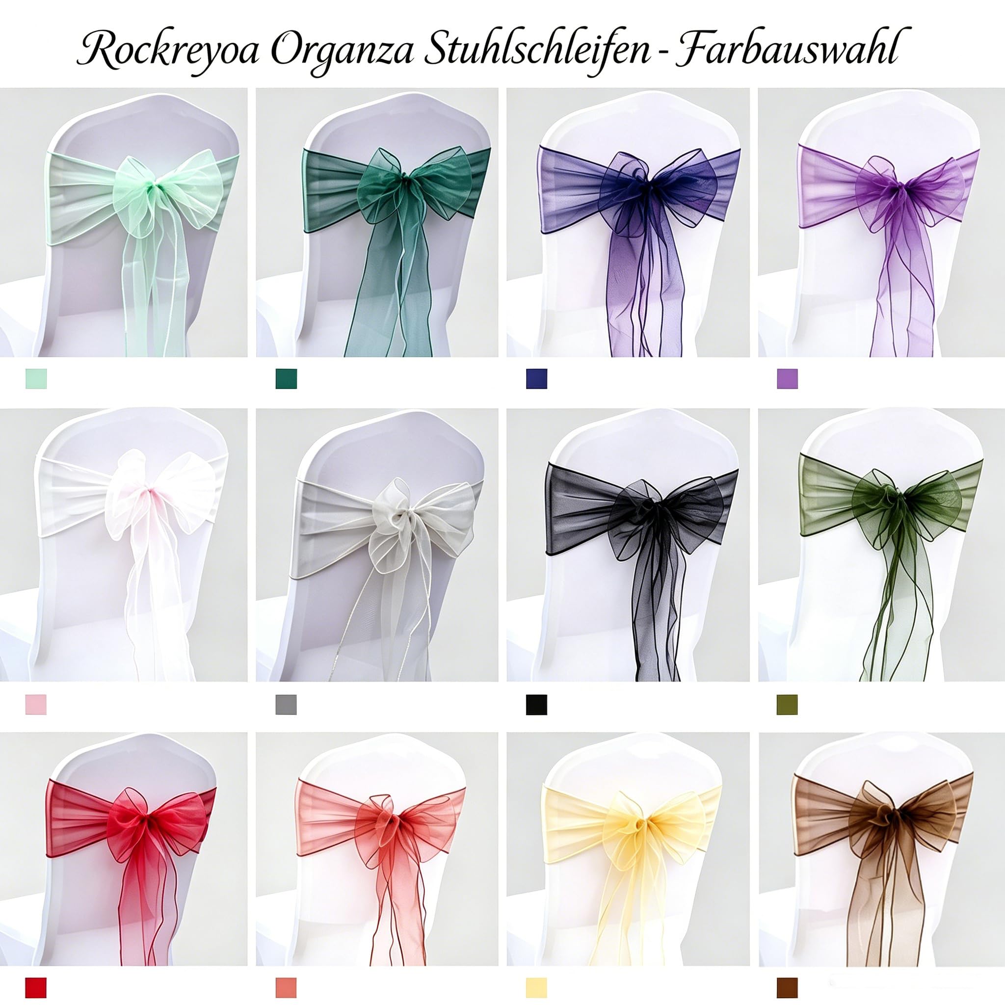 Organza kokardy na krzesła, kokardy na krzesła, na wesele, bankiet, ceremonie, urodziny, imprezy, dekoracja, oliwkowa zieleń, 50 sztuk