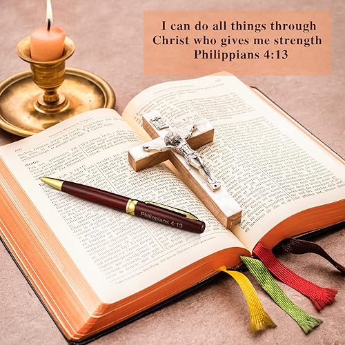 Miniatura 7 de Chinco Juego de 2 bolígrafos negros con versículo bíblico con fundas forradas de satén, 5.5 in de longitud, bolígrafo de acción giratoria, adecuado