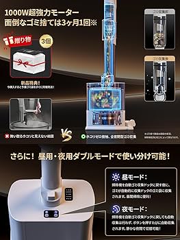 掃除機 コードレス 55000Pa 2025新登場 自動ゴミ収集 置くだけ充電 Amazon | 掃除機 コードレス 55000Pa 【2025新登場！自動ゴミ収集