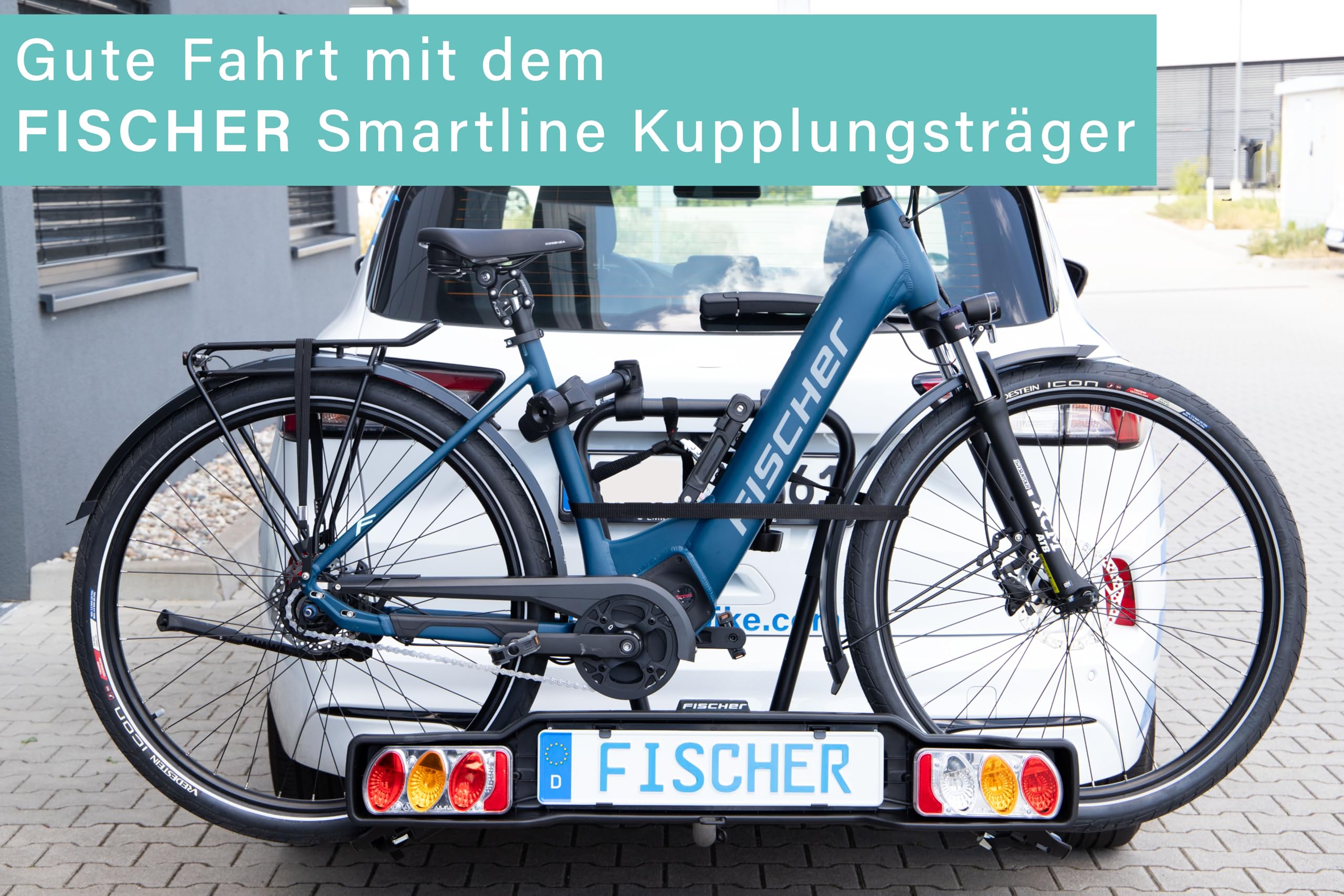 FISCHER Kupplungs-Fahrradträger SmartLine Black, für 2 Fahrräder bis 50 kg Nutzlast, für Anhängerkupplung, abklappbar, teilmontiert, mit integriertem Rahmenschutz