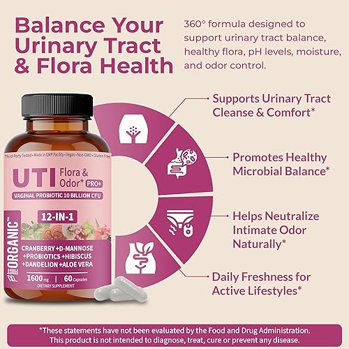 Miniatura 3 de UTI Flora & Odor Pro+ para una frescura íntima y apoyo de comodidad con arándano, D-manosa, probiótico vaginal, hibisco, diente de león, probado por