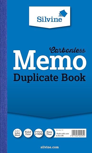 Silvine Carbonless Duplicate Memo Book - Numbered 1-100 with index sheet (210 x 127mm)