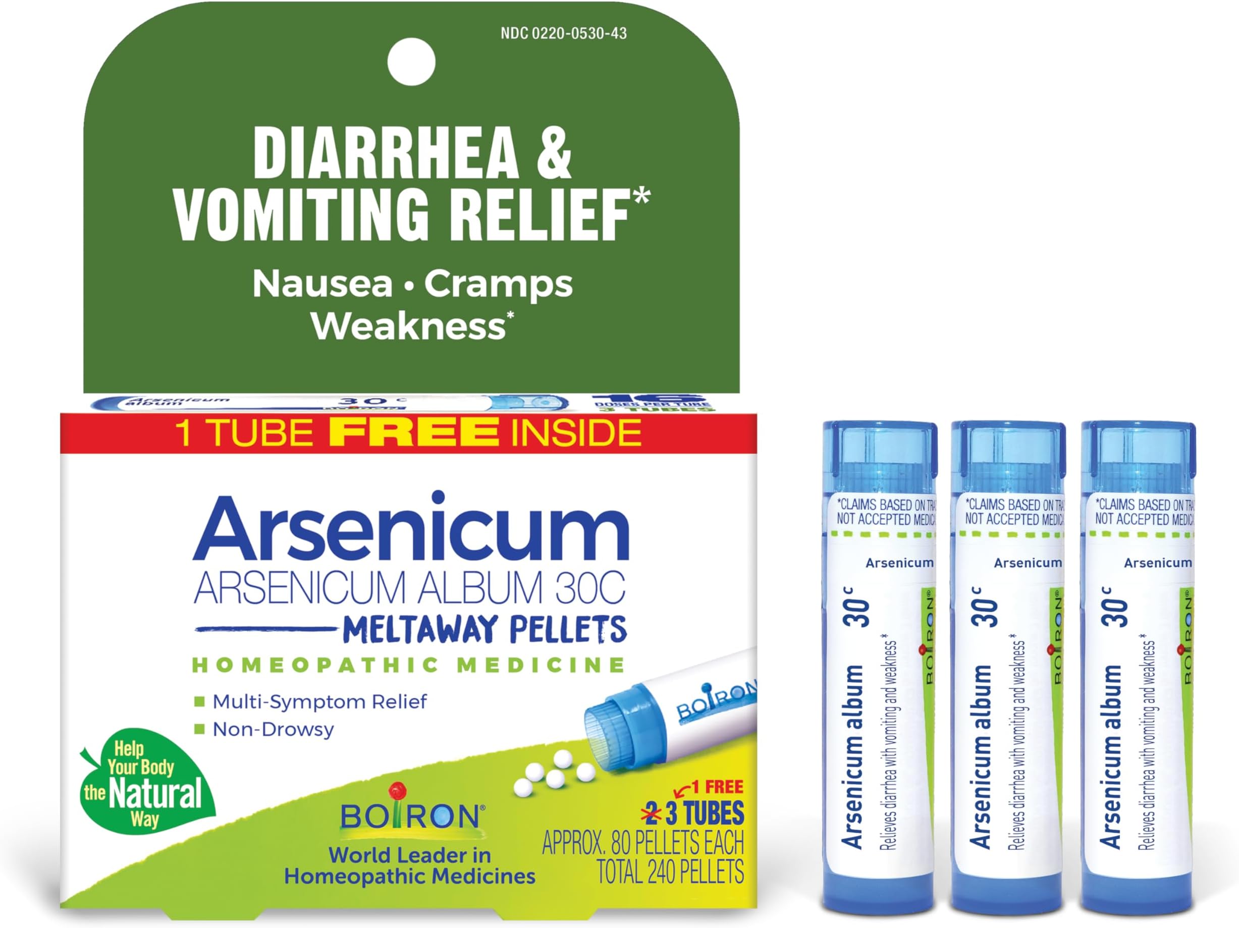 Arsenicum Album 30C Homeopathic Medicine for Relief from Diarrhea, Nausea, Vomiting, Cramps, and Traveler's Diarrhea - 3 Count (240 Pellets)