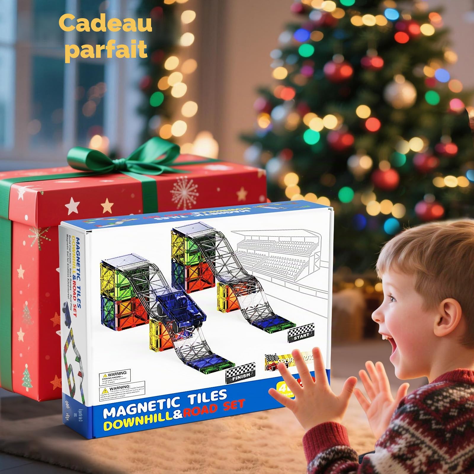 Circuit de course et rues 2 en 1, boîte de construction magnétique, ensemble de jouets magnétiques de 40 pièces avec voitures, Montessori, jouets éducatifs à partir de 3 ans, jouets sensoriels