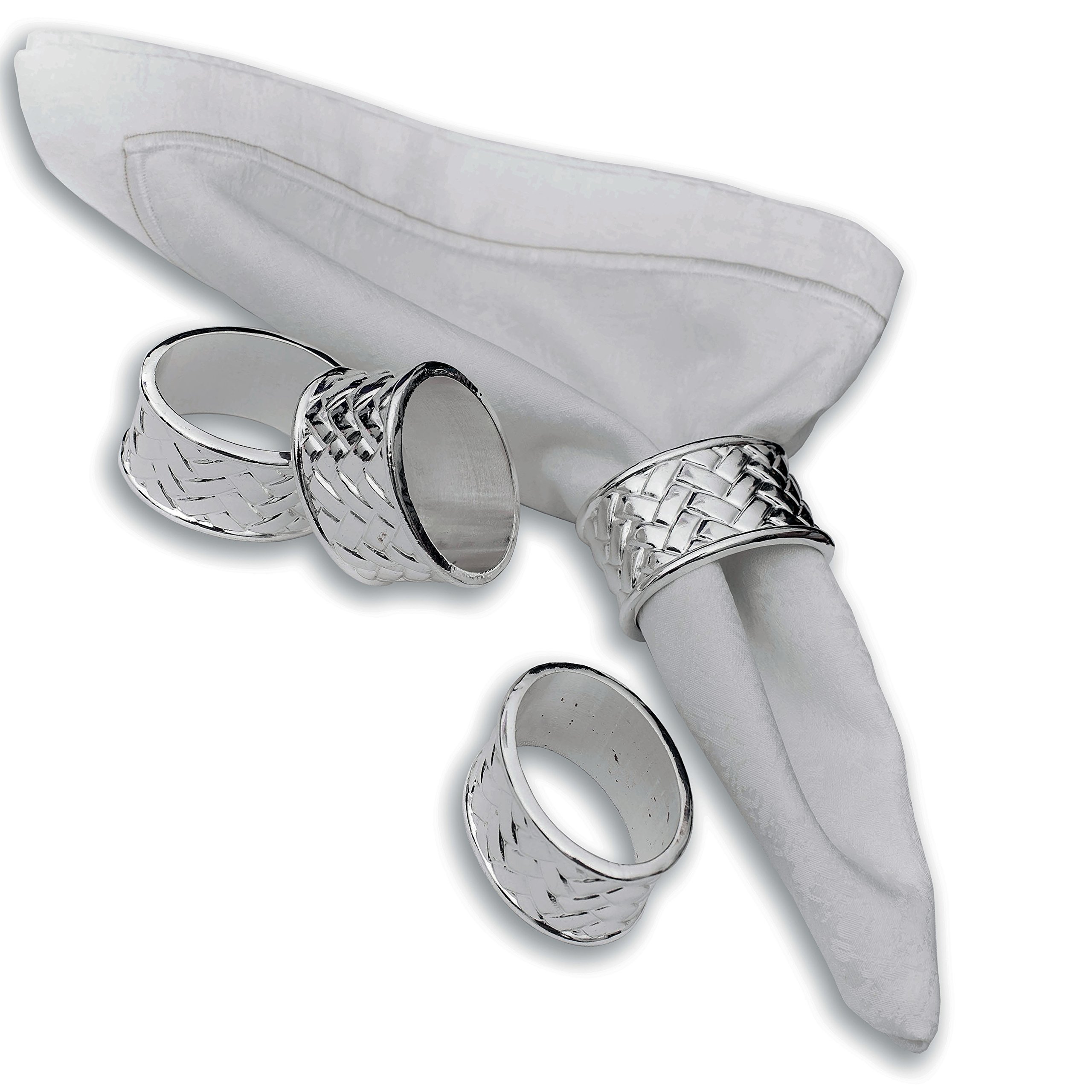 Oval Braided Silver Plated Napkin Rings Set of 4