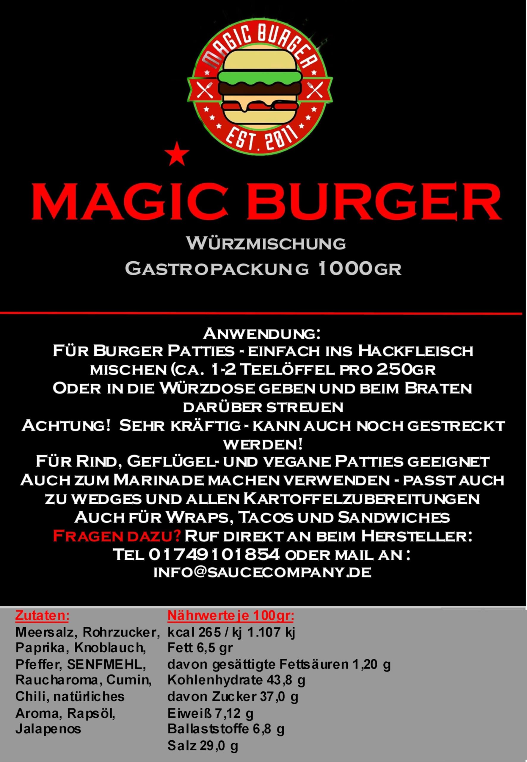 Magic Burger Mezcla sazonadora para hamburguesas y todo tipo de carnes 1000g