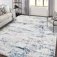 GENTDRIZZ 5x7 Modern Abstract Area Rug - Soft Non-Slip Indoor Carpet for Living Room, Dining, Bedroom - White Gray Blue