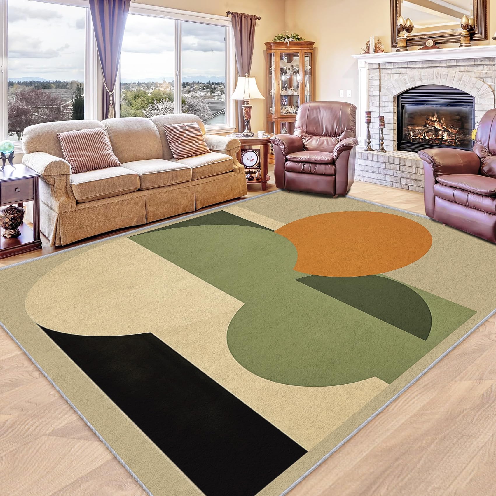 NejTrenzy Mid Century Modern Rug 6x8, Washable Abstract Geometric Rugs for Living Room Bedroom, Minimalist Area Rug for Home Decor, Non Slip Backing