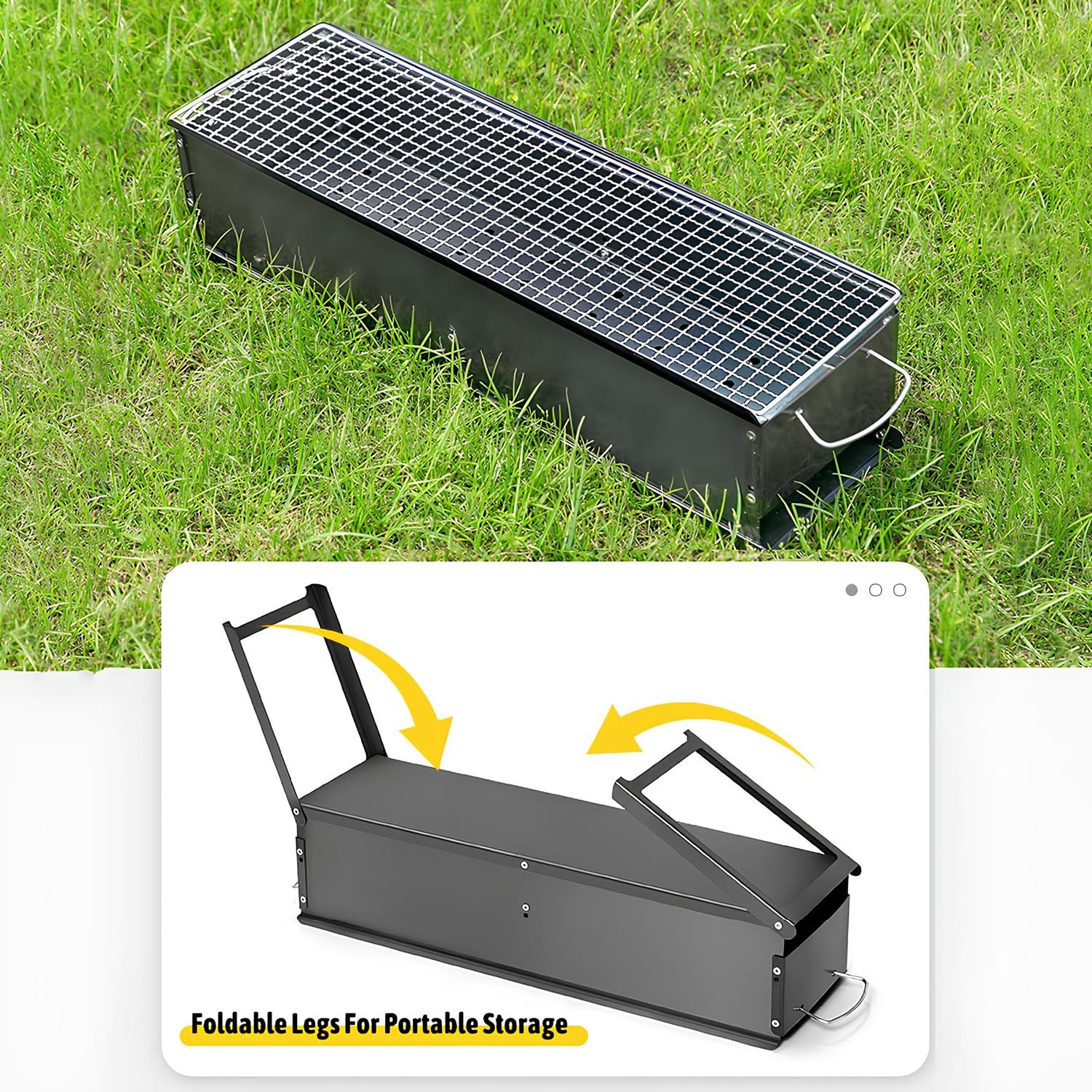Grill na węgiel drzewny z regulowanymi otworami wentylacyjnymi i składanymi nogami, przenośny grill na zewnątrz, na kemping, piknik, podwórko, patio, tailgating, wytrzymały, do gotowania na świeżym