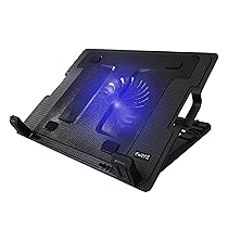 Ewent Supporto con Sistema di Raffreddamento per Notebook, MacBook 12, 15.6, 17 pollici con 1 Ventola Silenziosa e Luce LED, Supporto Regolabile in 5 diverse inclinazioni