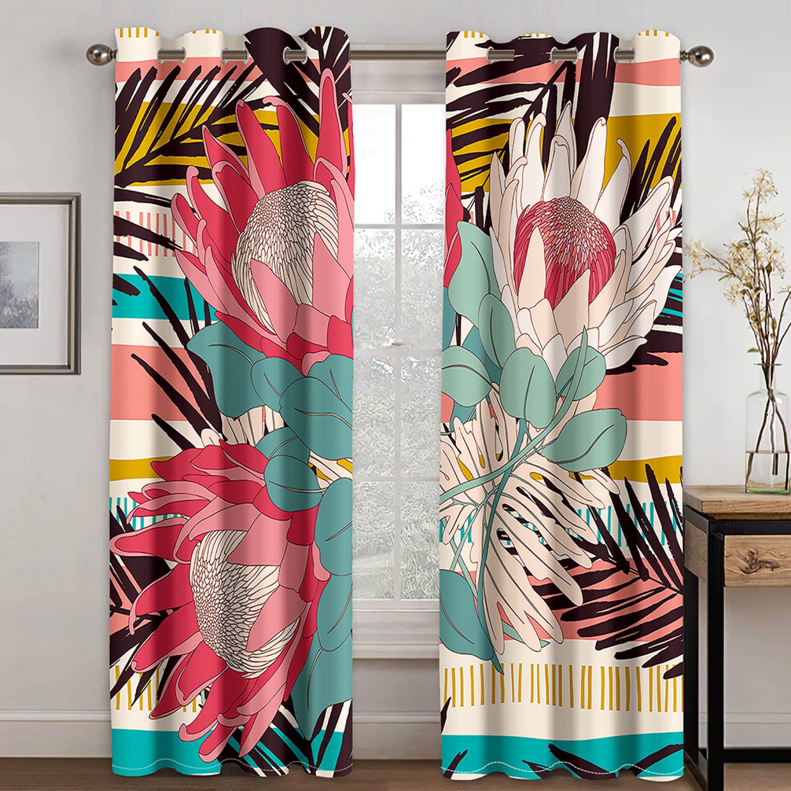 Vorhang Blickdicht Verdunklungsvorhänge Gardienen 2-SetBlume 150x166cm