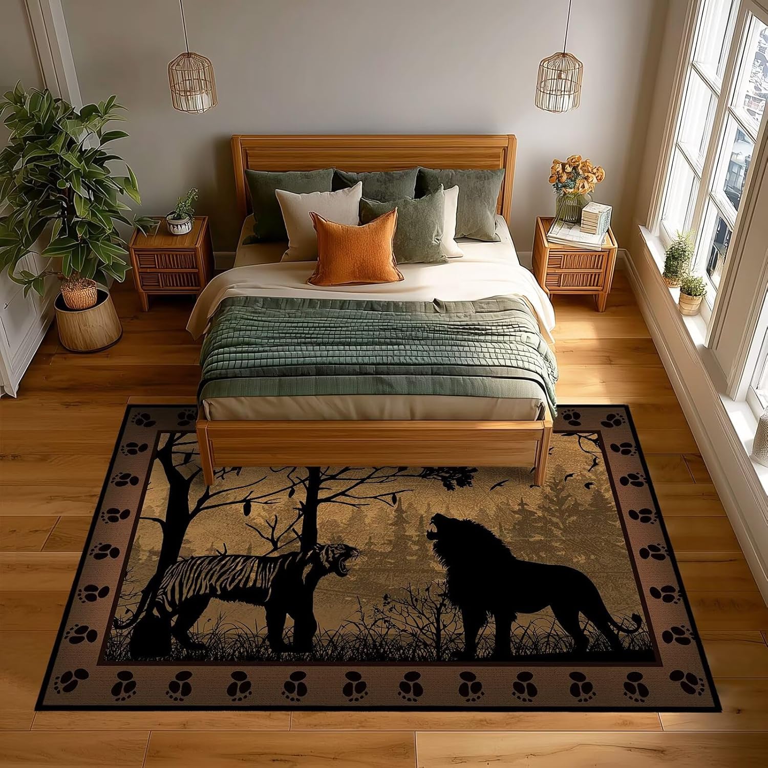 Cabin Rustic Area Rug 5x7,Tiger Country Wildlife,Vintage Area Carpets for Bedroom,Ultra-Thin Washable Throw Floor Rugs Indoor Non Slip Accent Floor Mats for Living Room,Dining Room,Laundry Room,Brown