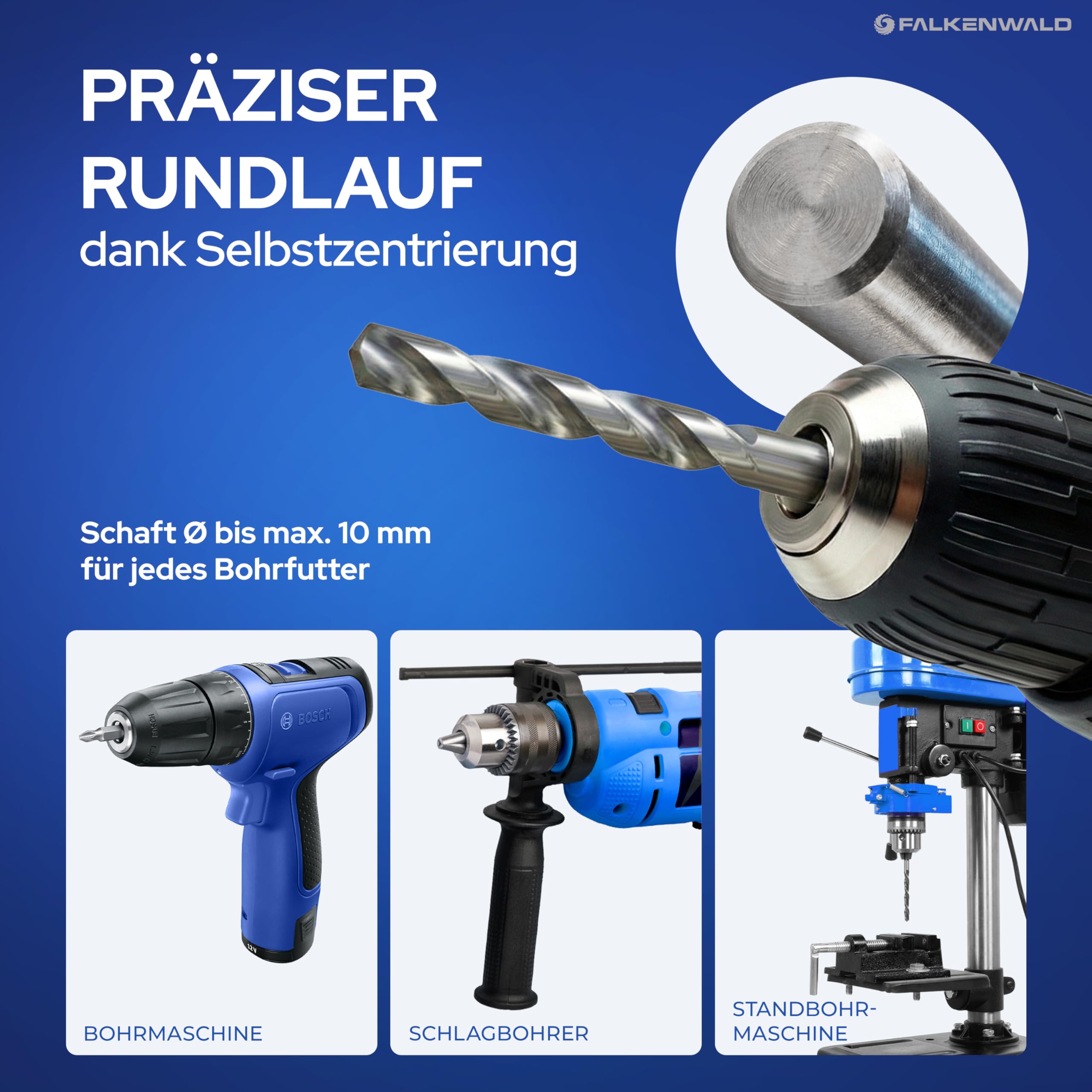 FALKENWALD Metallbohrer Set HSS-Co M35 19-teilig – 5% Kobalt Edelstahlbohrer mit 135° Kreuzanschliff – Profi Spiralbohrer 1–10 mm in 0,5 mm Schritten – inkl. ProBox