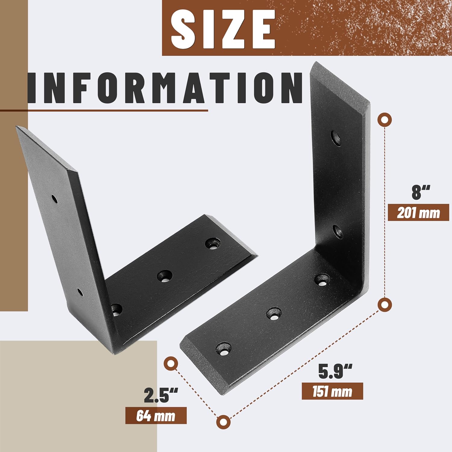 ECOTRIC 4Pcs Heavy Duty Countertop Support Brackets 8 x 6 x 2.5 inches 1/2" Thick Corbel Lot Wall Mounted L Shelf Bracket for Table Bench, Bar Tops, Cabinetry, Shelves and DIY 500 LBS Black Steel