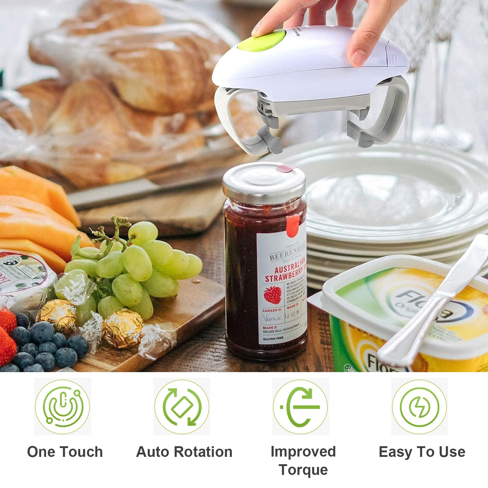 Ouvre-bocal Électrique – Ouvre-Boîtes Automatique Sans Effort, Idéal à la Maison, Accessoire Cuisine pour Tous, Alimenté par Piles (Blanc)
