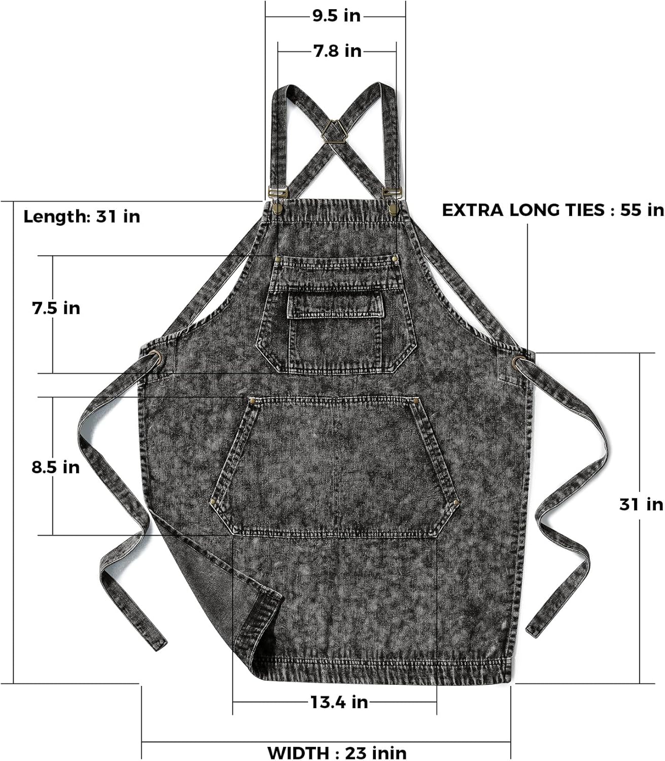 Denim Apron with Pockets for Hair Stylist Gardening Craftsmen Barista Women Hairdresser Jean Work Apron Cross Straps