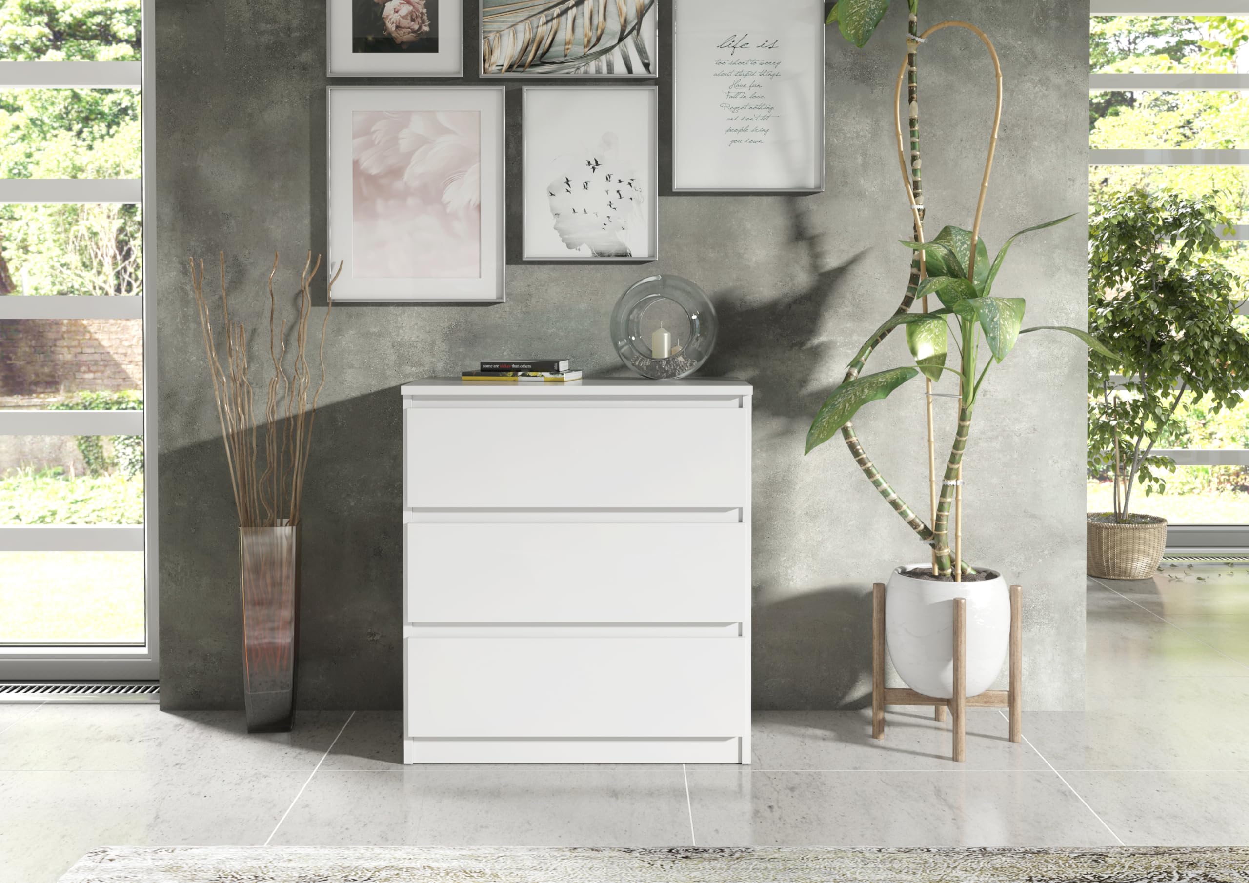 meble masztalerz Komoda Biała 70 cm Matowa z 3 szufladami - 70x78,5x39 cm - Komoda do salonu, sypialni - Szafka z szufladami - Komoda z szufladami
