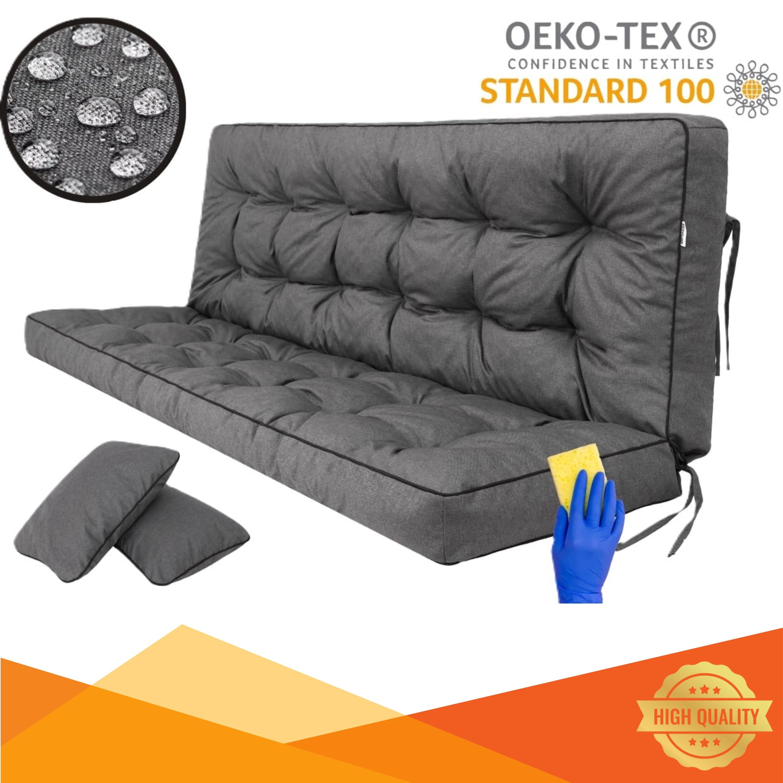 Coussin d'assise pour banc de jardin, 180 cm x 105 cm x 8 cm, pour balançoire, extérieur, imperméable, pour l'extérieur et l'intérieur, meubles de jardin