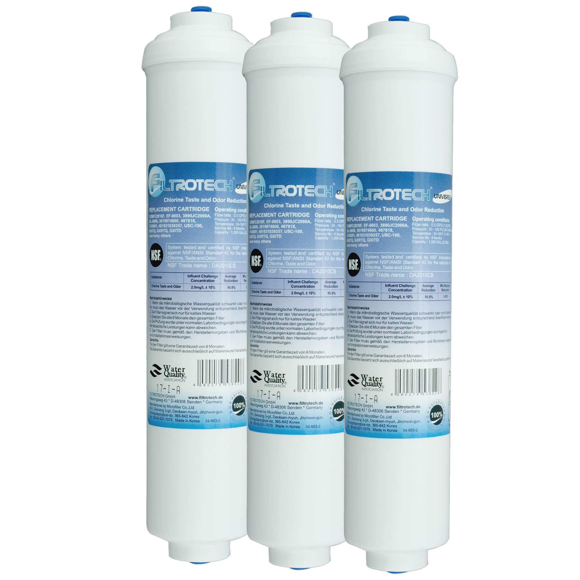 3er Pack Aktivkohleblock Wasserfilter für Side by Side Kühlschrank Samsung LG AEG Kemflo Aicro Haier uvm. Externer Kühlschrankfilter