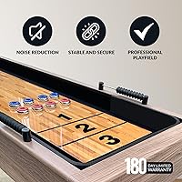 Vista 4 de Hathaway Excalibur, mesa de shuffleboard de 9 pies, ideal para salas de juegos familiares, diseñada con un acabado de madera flotante rústica