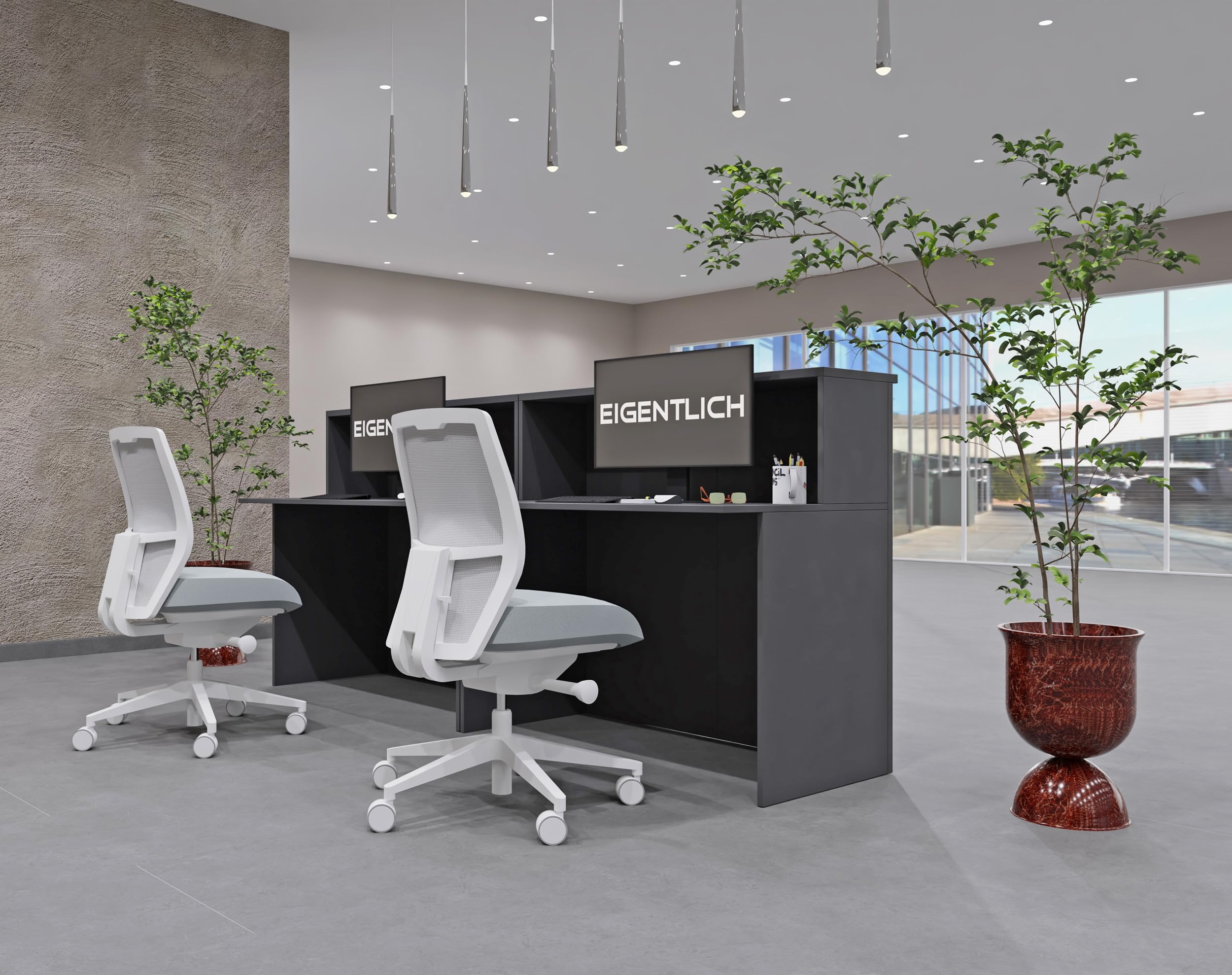 EIGENTLICH Empfangstheke modular moderne Rezeptionstheke Empfangstresen Hotellobby Empfangsbereich Bürotheke Praxistheke mit großer Arbeitsfläche Farbe anthrazit 120x75x110,5cm