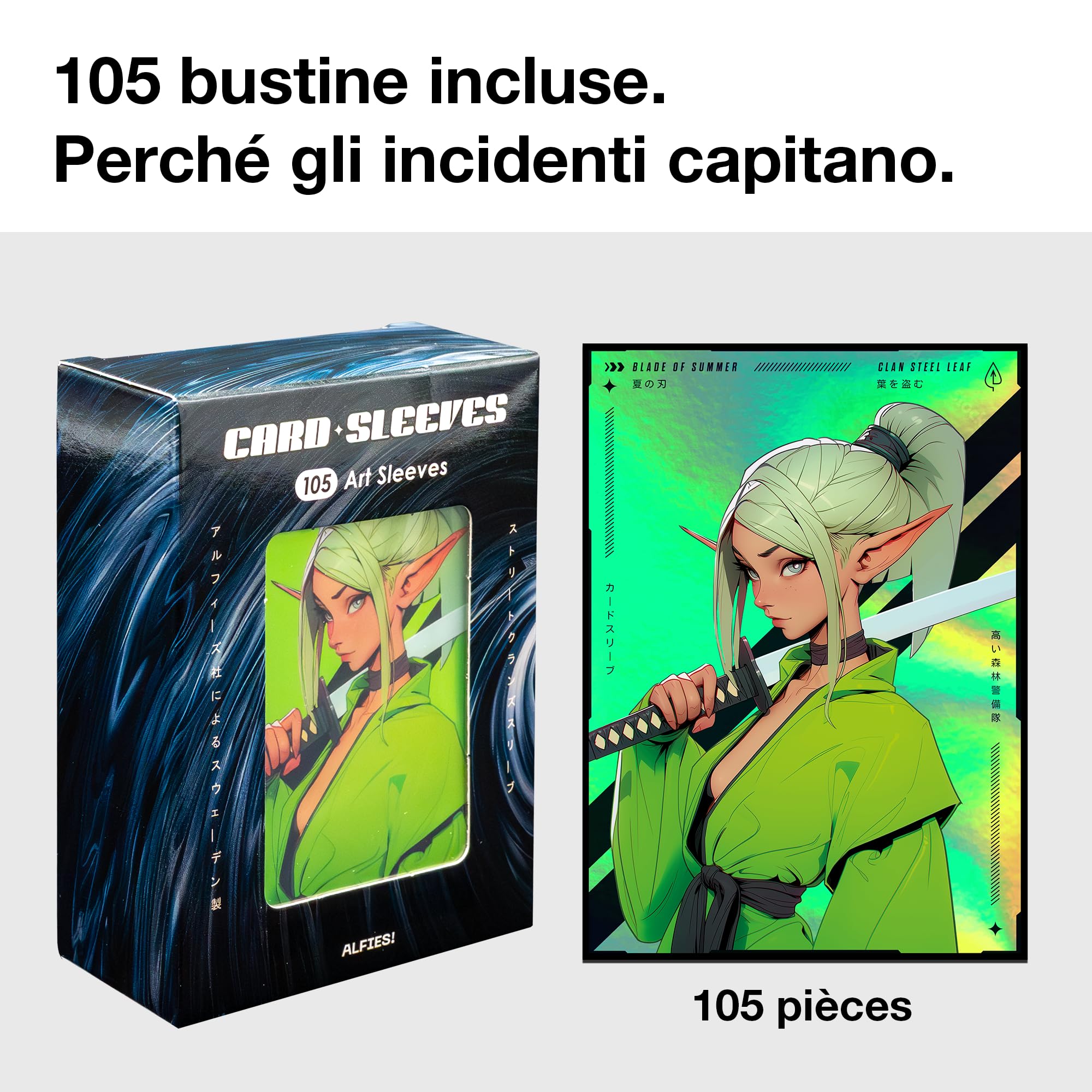 MTG - Custodie per carte da 105 ct, stile anime e manga, clan elfo, finitura laminata + frontale trasparente, 66 x 92 mm, dimensioni standard