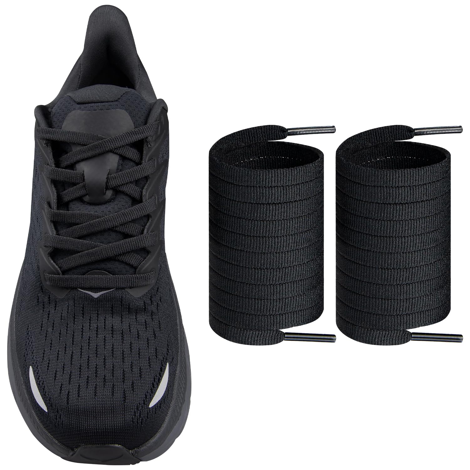 [Endoto] フラット シューレース for HOKA for ホカ 靴紐 平紐 靴ひも スニーカー くつひも Shoe Laces Shoelaces(色:ブラック,サイズ:114.3CM)