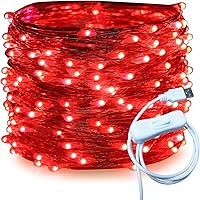 Vista 22 de RUICHEN Hilo de plata de 66 pies con 200 luces LED USB, guirnalda de luces de hadas con interruptor de encendido/apagado (blanco cálido)